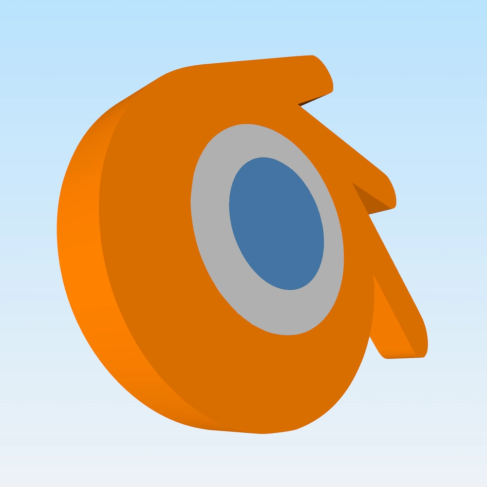 Otra vista de la versión extruida en 3D del logo Blender