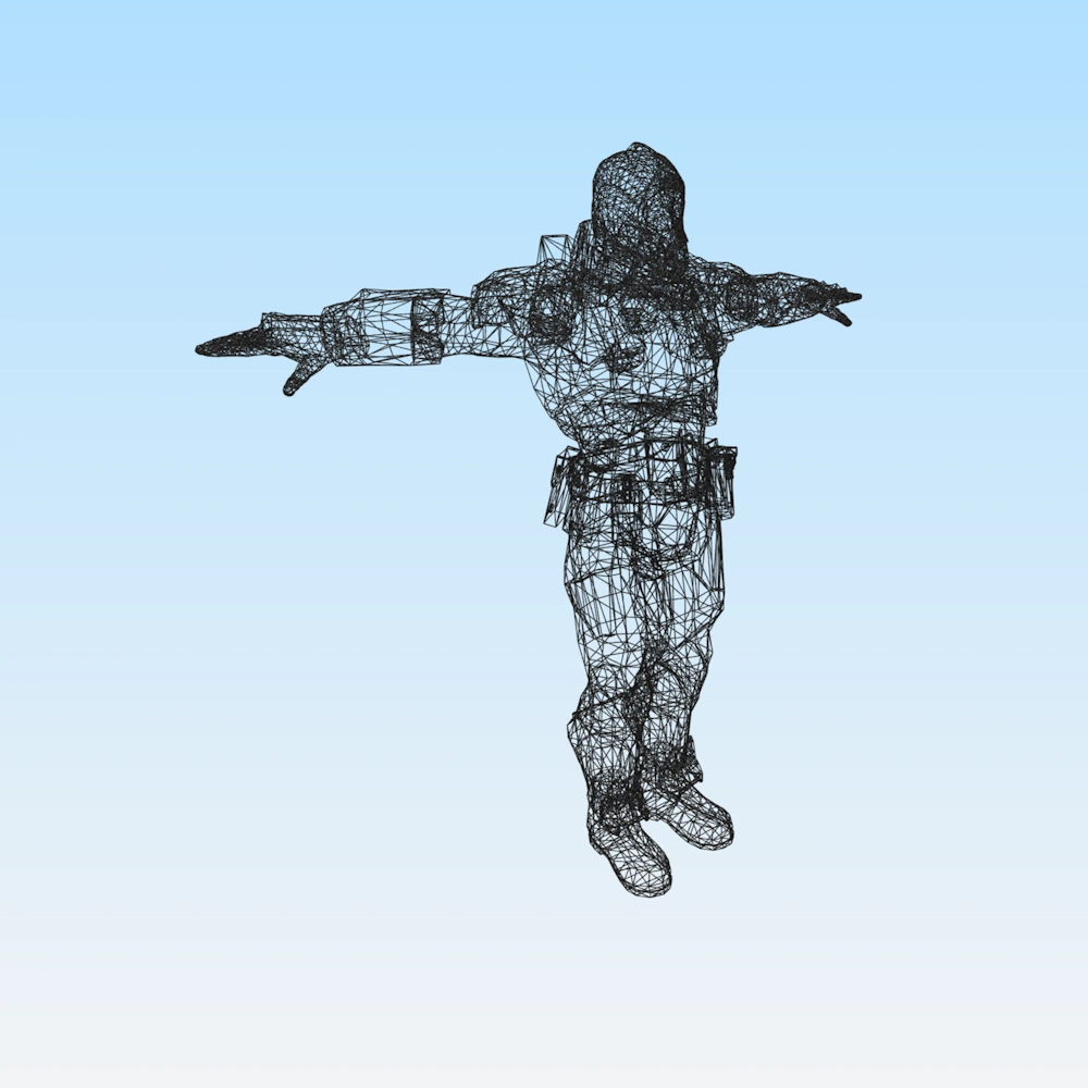 士兵的 3D 线框模型
